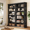 LITTLE TREE 6-Tier Bookcase, Set of 2 Farmhouse Bookshelves and Bookcases, 75-Inch Floor Standing 6 Shelf Wooden Display Storage Shelves Tall Bookcase for Home Office, Living Room, Bed Room, Black
