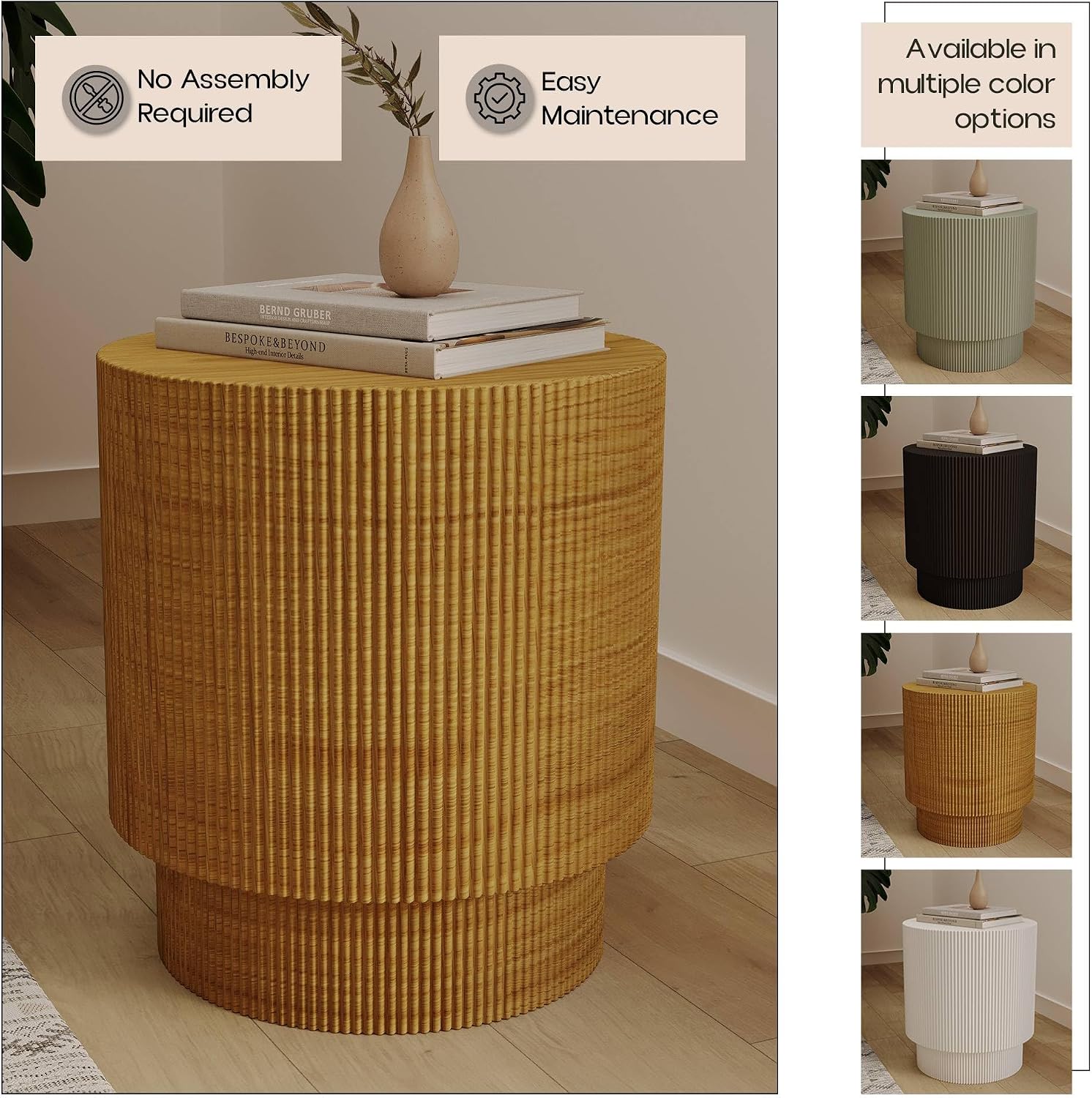 LeisureMod Modern Side Table Round Fiberstone Top Accent End Table for Home, Outdoor Patio, Living Room Sofa, Weather-Resistant, Eden Series in Brown