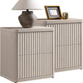 SICOTAS Night Stand Set of 2 Nightstands with 2 Drawers Storage Bedside Table Large Fluted Bed Side End Table Modern 24.4' Tall Wide Night Stands for Bedroom Living Room Sofa Couch Office, White Alder