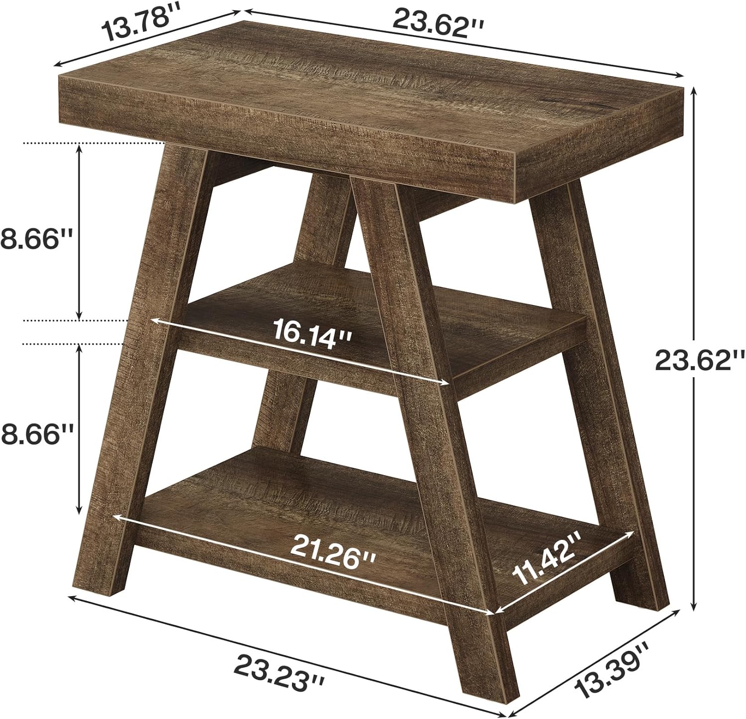 Tribesigns Set of 2 Rustic Side Table, 3-Tier Wooden End Table with Trapezoid Legs, Farmhouse Side Table for Couch, Vintage Bedside Nightstand for Bedroom, Living Room, Small Spaces, Distressed Brown