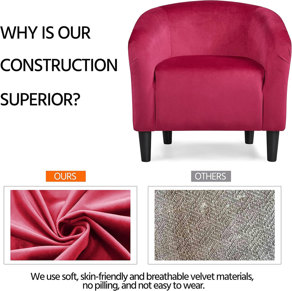 Yaheetech Accent Chairs, Velvet Barrel Chair Cozy Club Chairs with Sturdy Legs and Soft Padded Seat for Bedroom/Living Room/Reading Room, Rose Red, Set of 2