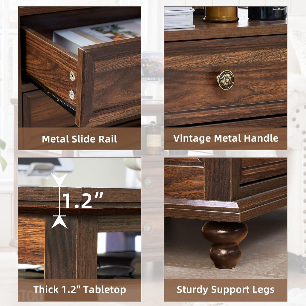 Joaxswe 24' Wide Farmhouse Night Stand Set of 2,Large End Table with 2 Drawers & Metal Handle,Brown Wood Dresser for Bedroom, Bed Side Table Chest of Drawers Cabinet, Nightstand for Living Room,Closet