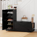 GOODONE 52' Farmhouse Shoe Cabinet with Bench, L-Shaped Shoe Storage Bench with Umbrella Stands, Tall Shoe Organizer Cabinet with Adjustable Shelves for Entryway, Living Room, and Stairwell(Black)