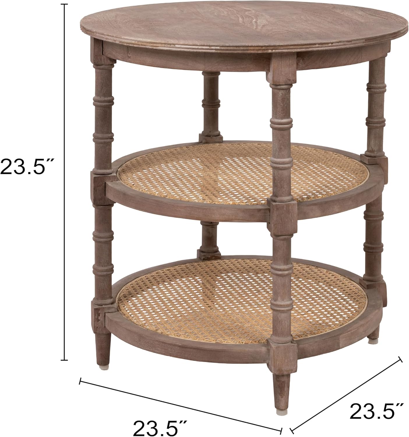 Creative Co-Op Round Mango Wood Table with 2 Cane Shelves