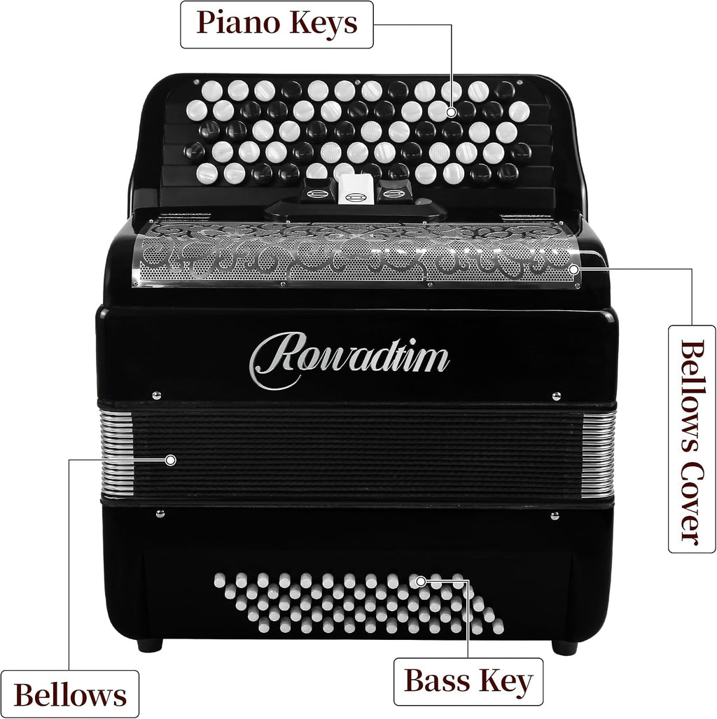 Accordion - 62 Key 60 Bass Professional Piano Model with Backpack & Strap | Lightweight, Portable Design for Beginners, Students & Adult Musicians (Black)