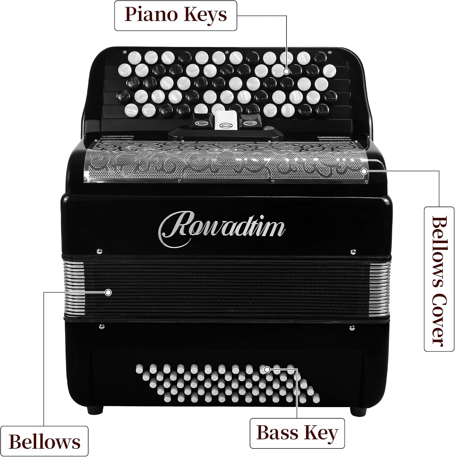 Accordion - 62 Key 60 Bass Professional Piano Model with Backpack & Strap | Lightweight, Portable Design for Beginners, Students & Adult Musicians (Black)