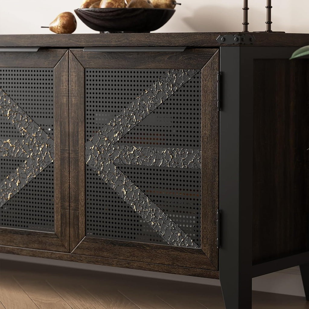 VFK 70 Inch Farmhouse TV Stand for 75 Inch TV, Rustic Entertainment Center with 4 Doors, Wood Media Console Cabinet with Storage, Living Room TV Cabinet