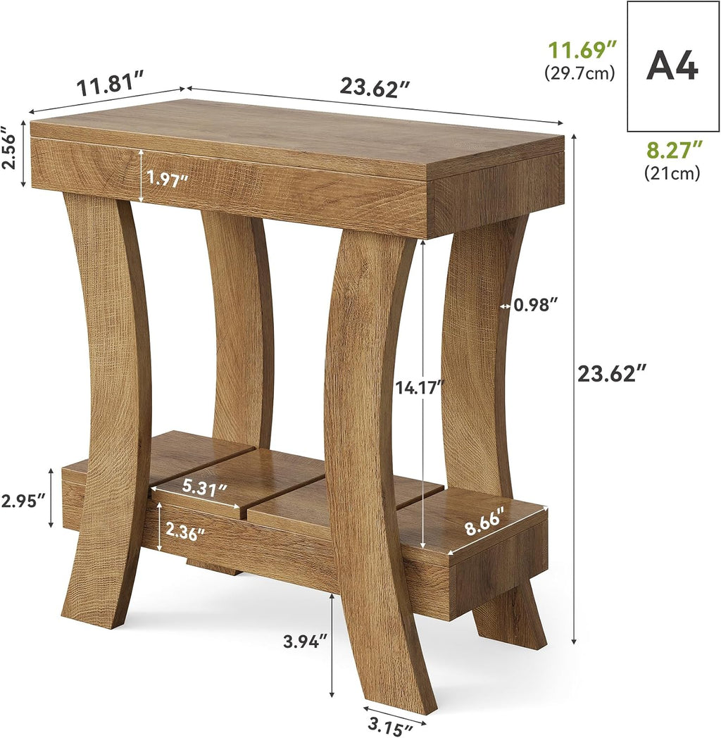 LITTLE TREE Narrow Side Table with Storage Shelf, Set of 2 Rectangular End Table with Wood Legs, Small Night Stand for Bedroom, Living Room, Small Spaces, 11.81' D x 23.62' W x 23.62' H