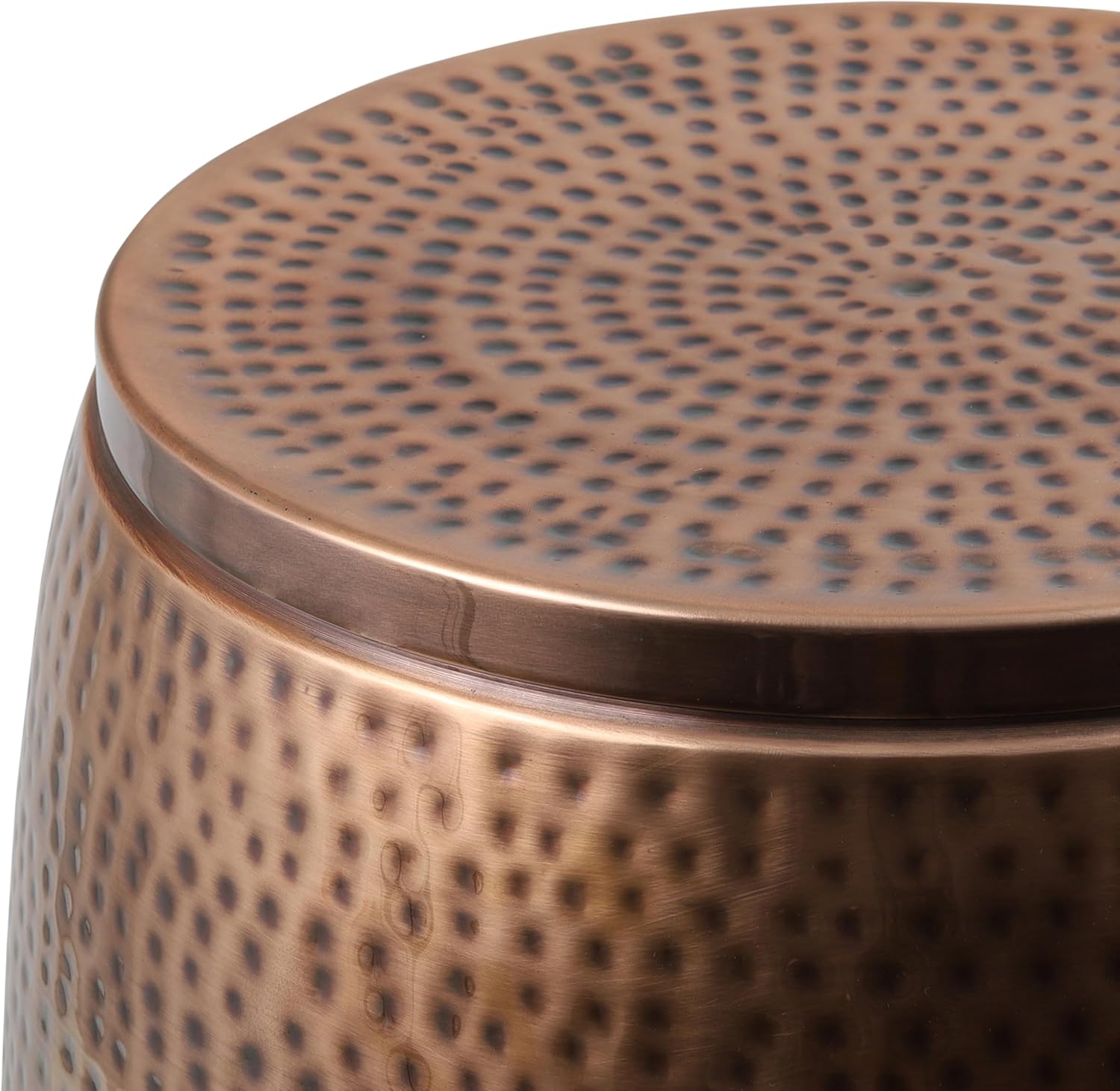 happimess SSL2002C-2SET Merida Modern Rustic 2-Piece Hammered Metal Drum Storage Side Tables with Lids, End Table for Decoration in Living Room, Bedroom, Bathroom, Antique Copper