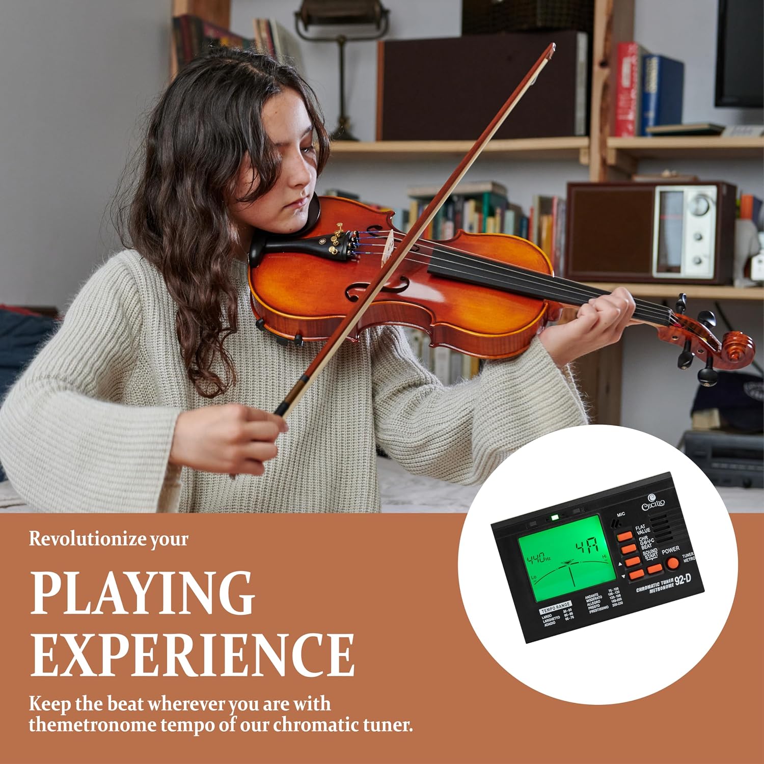 Cecilio 1/2 Violin Solidwood Violin with Hard Case, Bow, Rosin, Tuner, Shoulder Rest & Lesson Book – Ideal for Beginners