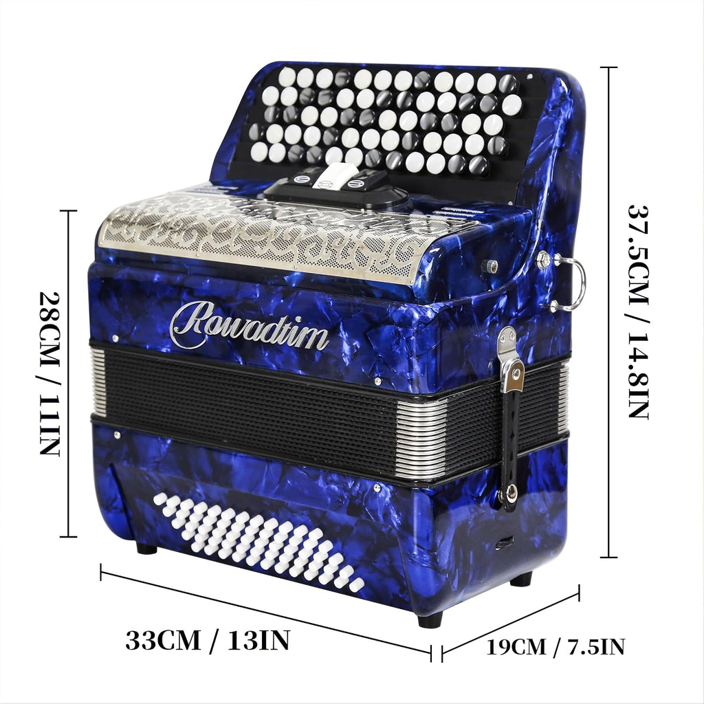 Accordion - 62 Key 60 Bass Professional Piano Model with Backpack & Strap | Lightweight, Portable Design for Beginners, Students & Adult Musicians (Blue)