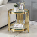 20' Round Glass End Table, 2-Tier Gold Side Table with Stainless Steel Legs and Clear Tempered Glass, Modern Luxury End Table for Living Room Home Office