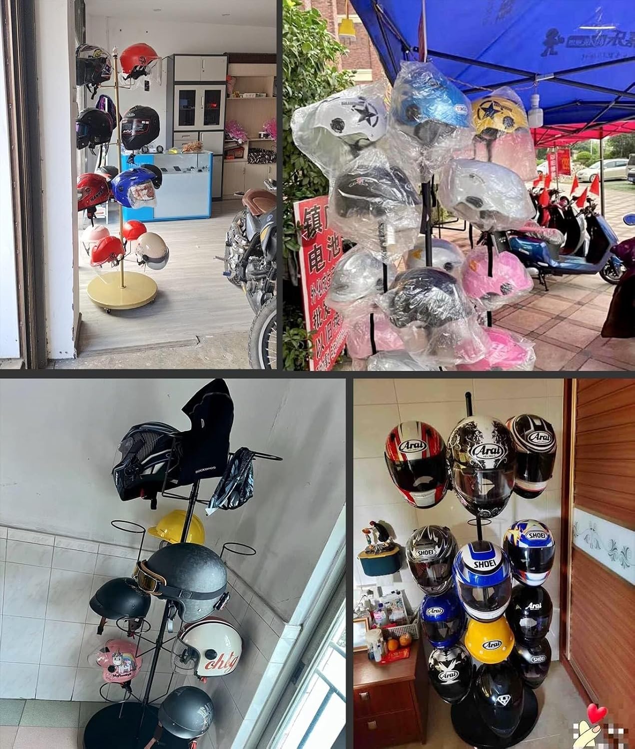 Standing Hat Display Stand - 4-Layer Mobile Metal Organizer Rack for Helmets, Baseball Caps, Wigs & Cowboy Hats, Large Capacity with Lockable Wheels(Gold)
