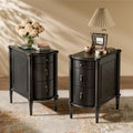 STO'SENSE Nightstand w/Charging Station & 3 Drawers, Pre-Assembled, Vintage Side Table w/Antique-Finished Pulls, Rustic Wood Finish, Narrow End Table w/Turned Legs for Bedroom (2, Black)