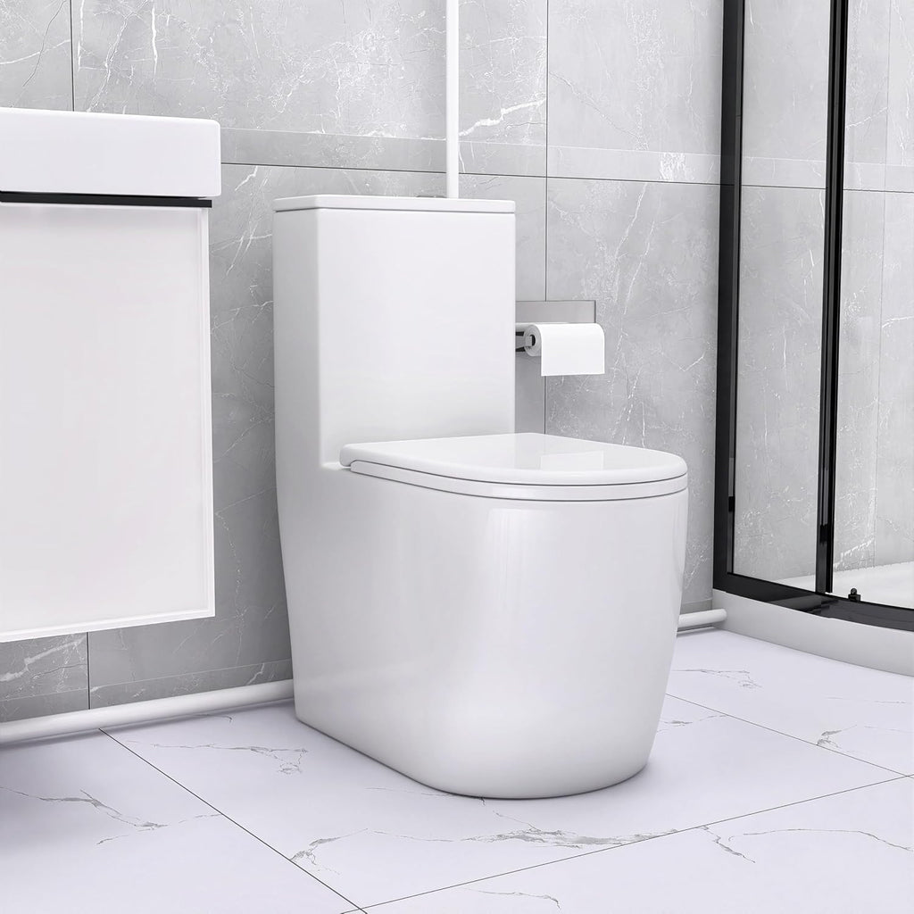 One Piece Top Dual Flush Macerating Toilet W/450Watt Macerator Slient Pump for Basement, 4 Water Inlets Suitable for Bathroom Kitchen Basement,Powerful Flushing Capability Total 2 Items.