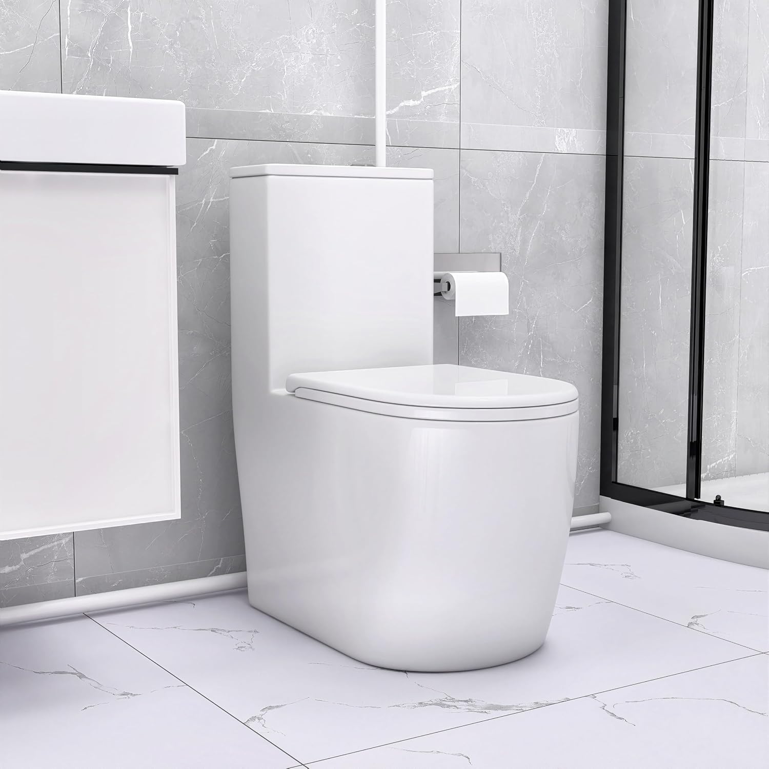 One Piece Top Dual Flush Macerating Toilet W/450Watt Macerator Slient Pump for Basement, 4 Water Inlets Suitable for Bathroom Kitchen Basement,Powerful Flushing Capability Total 2 Items.