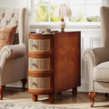 Tribesigns 3-Drawer Rattan End Table, Sofa Side Table with Vintage Embossed Handles, Slim Nightstand for Living Room, Bedroom, Finished Back, No Assembly (Walnut & Oak, 1 PC)