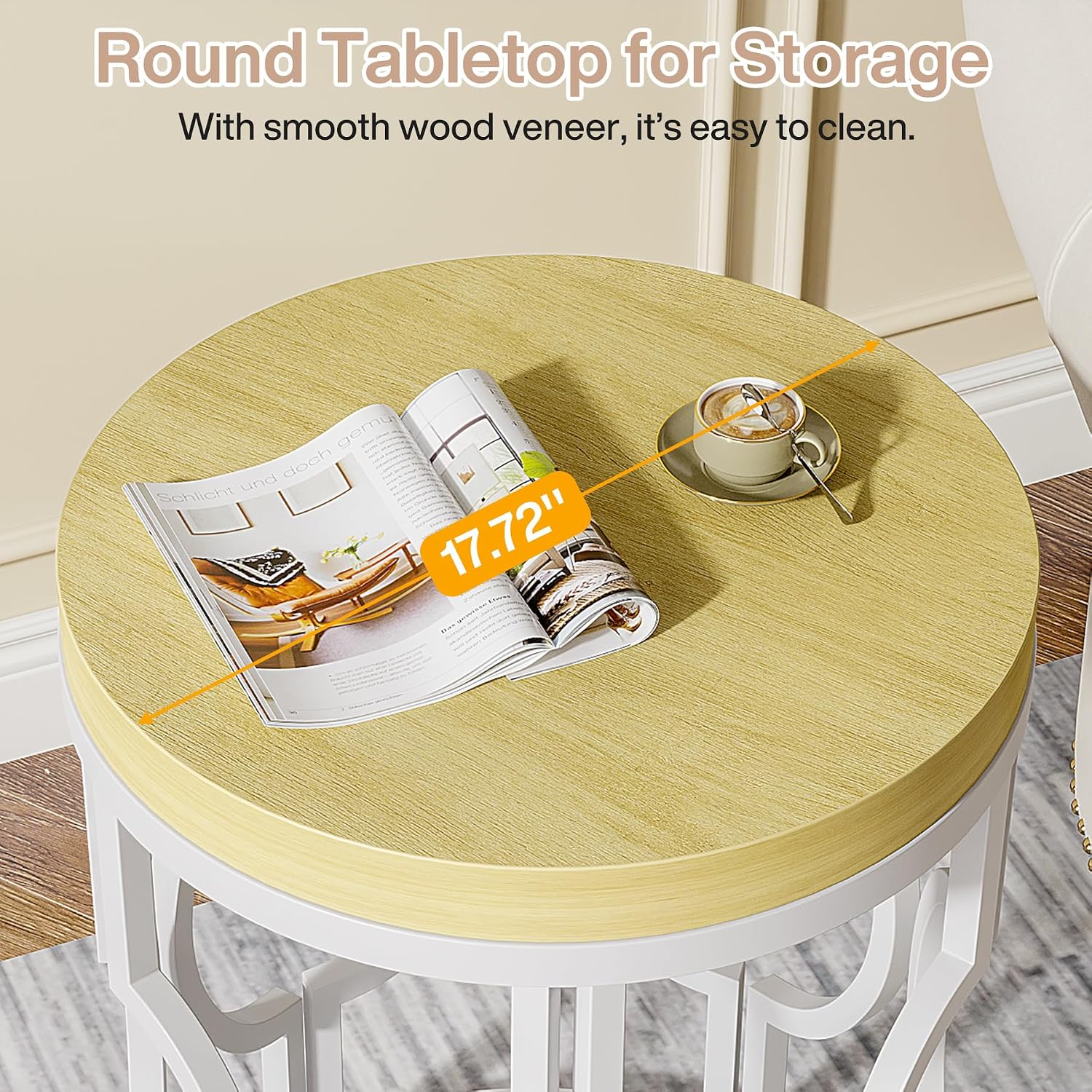 Tribesigns Round End Table Set of 2, Farmhouse Side Table with White Metal Hollow Frame, Small Bedside Table Nightstand for Living Room, Bedroom, Easy Assembly (Natural Beige,2 PCS)