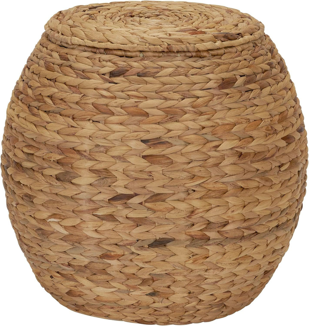 Household Essentials Handwoven Water Hyacinth Barrel Wicker Storage Basket Side Table, Natural