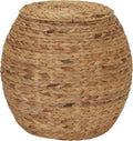 Household Essentials Handwoven Water Hyacinth Barrel Wicker Storage Basket Side Table, Natural