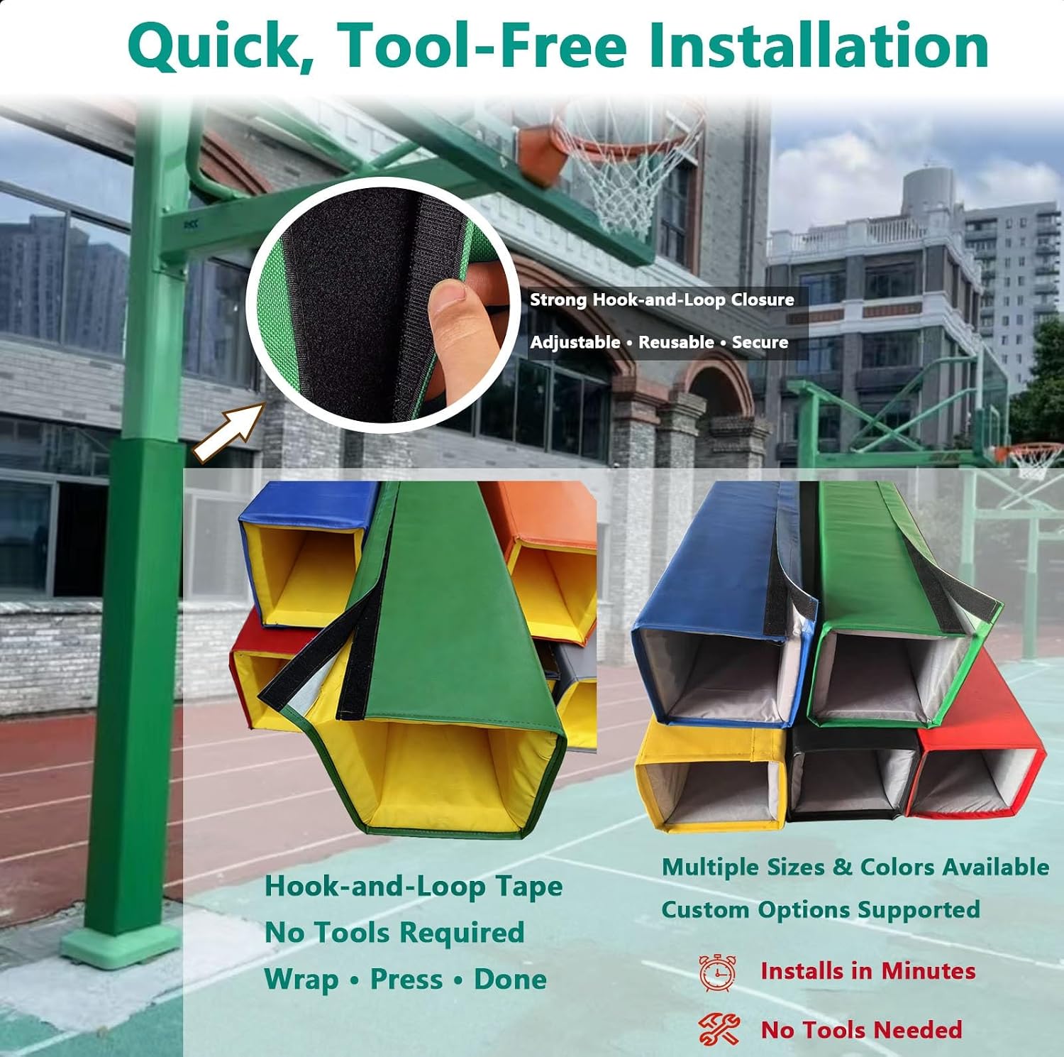 Custom Square Basketball Pole Pad for 6x6 7x7 8x8 9x9 Posts, Thick Foam Impact Padding with Hook & Loop, Waterproof Safety Guard for Driveway
