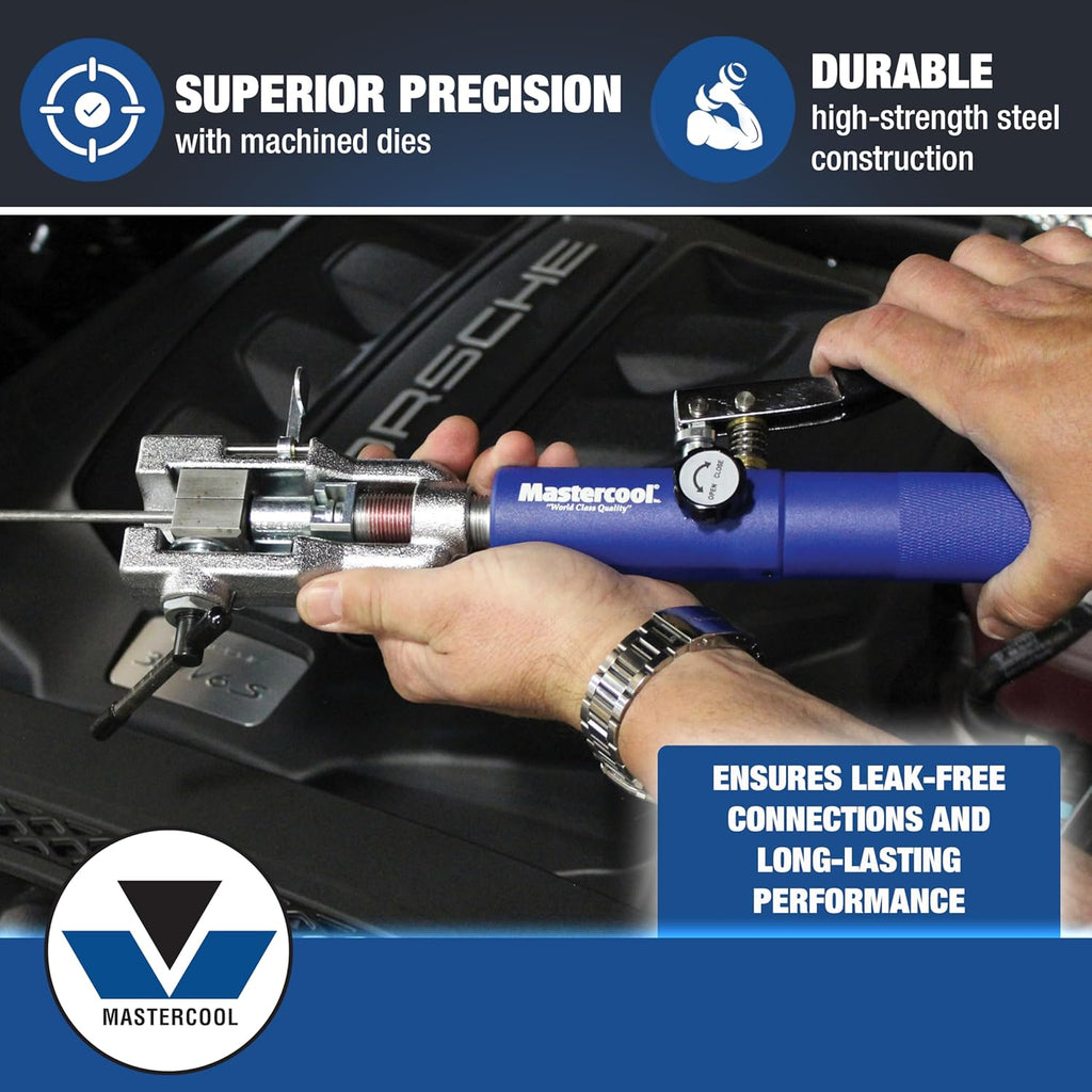 Mastercool 72475-PRC Universal Hydraulic Flaring Tool Set – Patented Design – 45° Double & Single Flares, Push Connect, GM Fuel Line, Brake Line – Includes Hydraulic Ram & Mini Tube Cutter