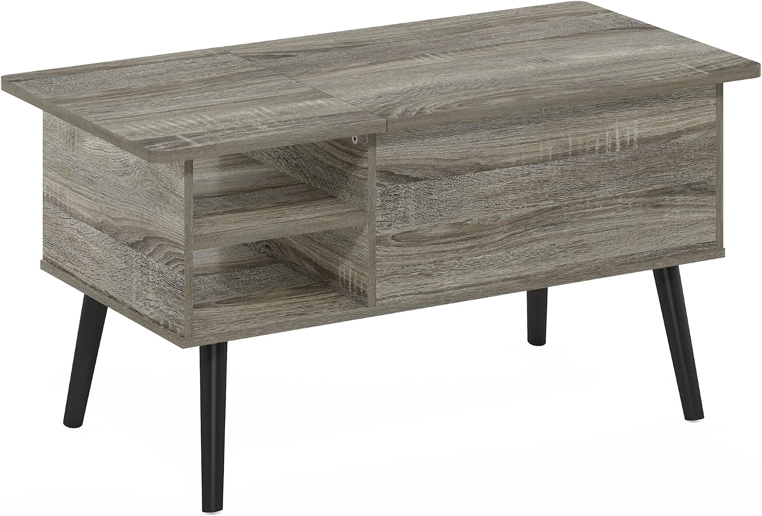 Furinno Jensen Lift Top Coffee Table with Storage Shelf, Side Shelf, Hidden Compartment, for Living Room, Grey Oak