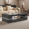 HedoAjim 47.2' Modern Stylish Coffee Table with Glass Table Top, Large Living Room Table Rectangular 2-Tier Center Tables with Storage, Wooden Cocktail Tea Tables for Dining Reception Room, Black