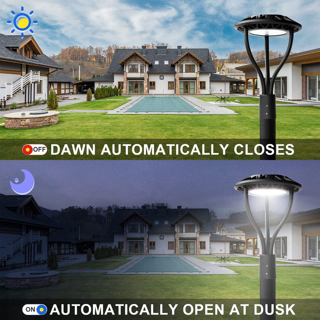 OSTEK LED Post Top Light 20W/30W/40W/60W, 3CCT(3000K/4000K/5000K), 140LM/W Commercial Area Light, IP65 Waterproof Outdoor Pole Light for Streets, Parks, Pathways, Courtyards, Dusk to Dawn Photocell