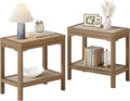 Eclatara Night Stand Set of 2, Farmhouse End Table with 2 Tier Boho Rattan Shelves, Side Tables with Round Edge Design, Ultra-Thick Legs Bedside Nightstand for Bedroom, Caramel Oak