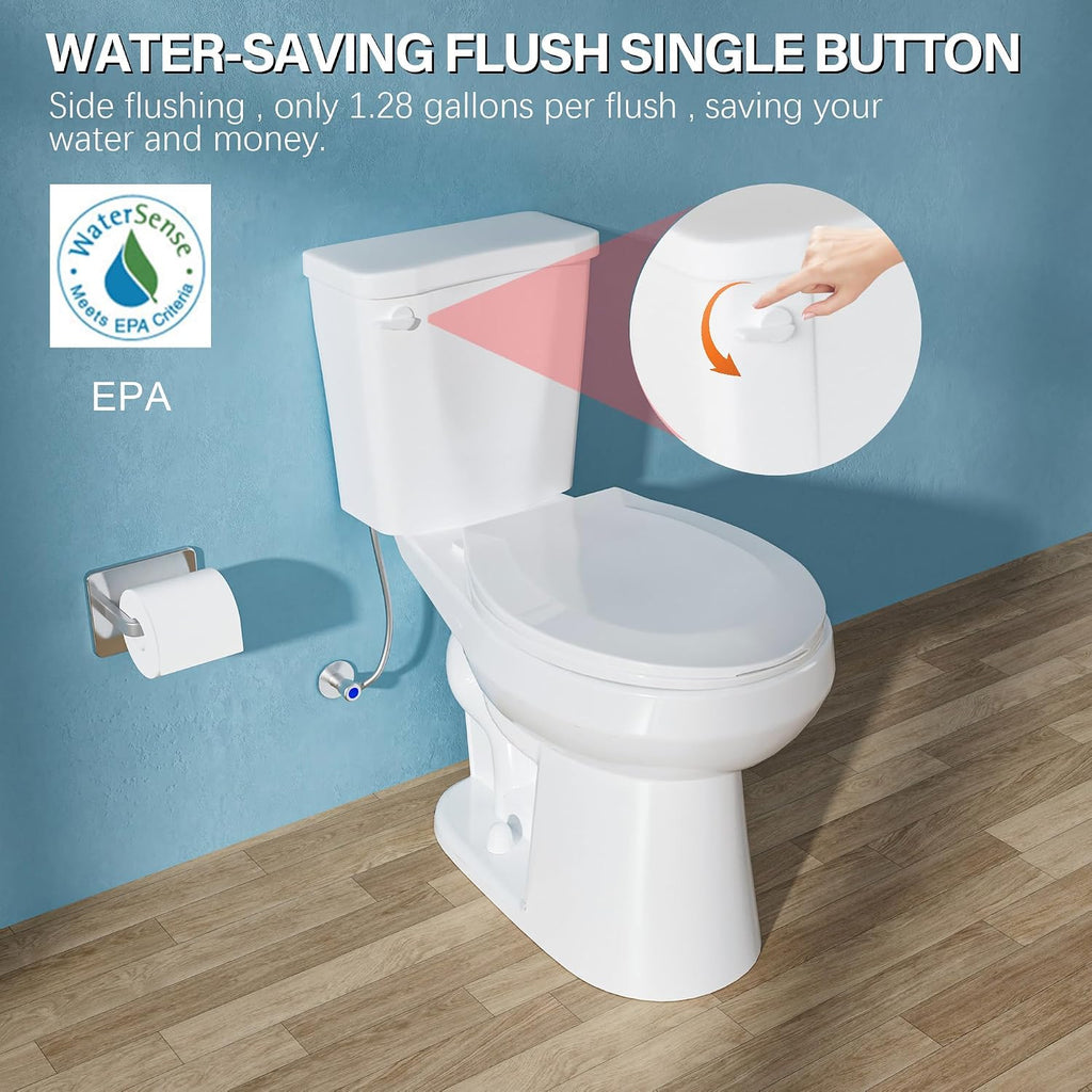 17.5' ADA Compact Chair Tall Toilet for Seniors 1.28 Single Flush White | Round High Toilet for Small Bathroom Space, Comfort Bowl Height 16.75', 12' Rough In