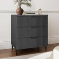 25.6' W Black Fluted Nightstand with 3 Drawer, Modern Wood Night Stands Bedside Table for Bedroom King/Queen Bed, End Table with Robot-Friendly Legs for Living Room,Entry