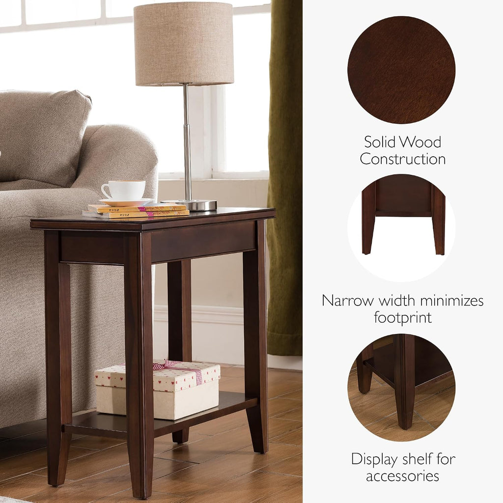 Leick Home Laurent End Table, Solid Wood, Bottom Display Shelf, Narrow, Easy-Assembly, For Living Room/Bedroom, Chocolate Cherry, 24.0 in. L x 12.0 in. W x 24.0 in. H, 10505