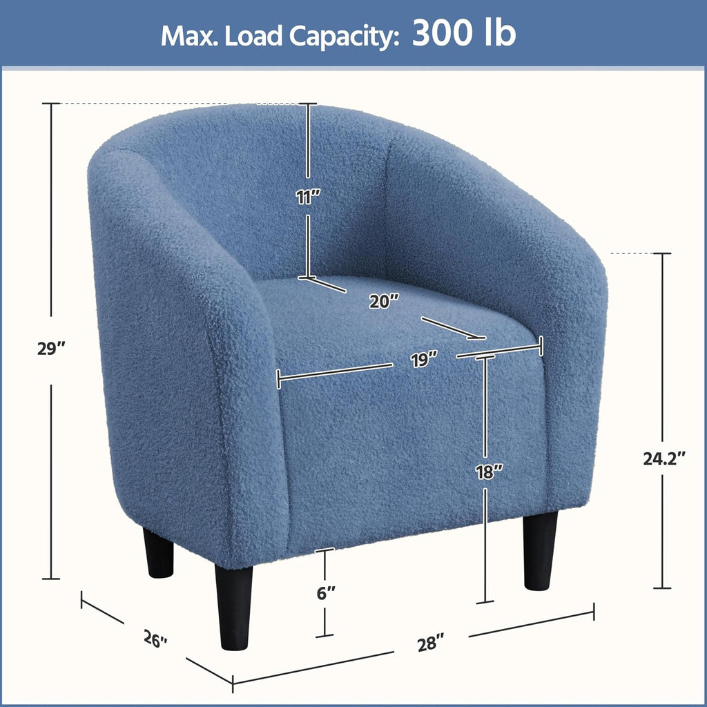 Yaheetech Barrel Chairs, Furry Accent Chairs with Soft Padded Armrest for Living Room Bedroom Waiting Room Office, Set of 2, Blue