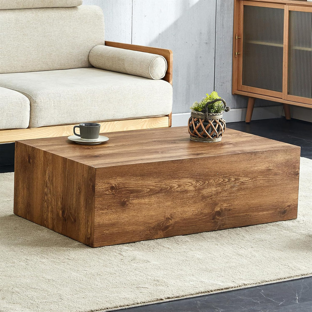 Rustic Brown Coffee Table for Living Room Rectangular Center Tables Modern Elegant Wooden Cocktail Table for Home Office -Fully Assembled