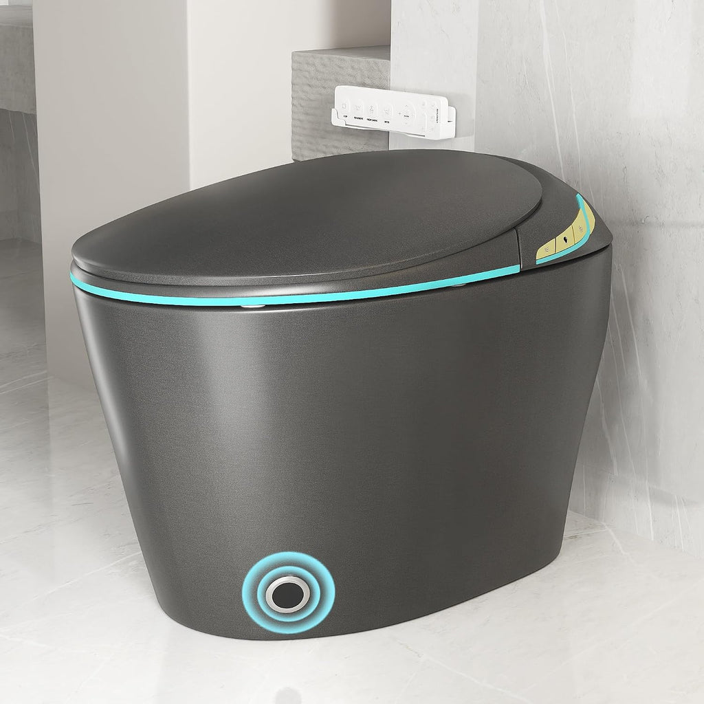 Smart Toilet One Piece with Bidet Built In, Auto Open/Close Seat, Foot Sensor, LED Display, Night Light, Warm Water and Dryer, Grey