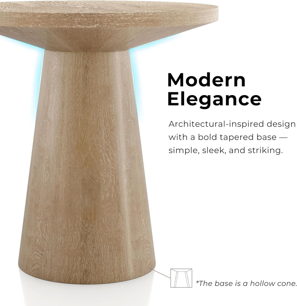 Furniture of America Crambel Modern Solid Wood 2-Piece Brown 29-inch Round End Table Set with Cone-Shaped Pedestal Base for Small Space, Living Room, Home Office, Oak