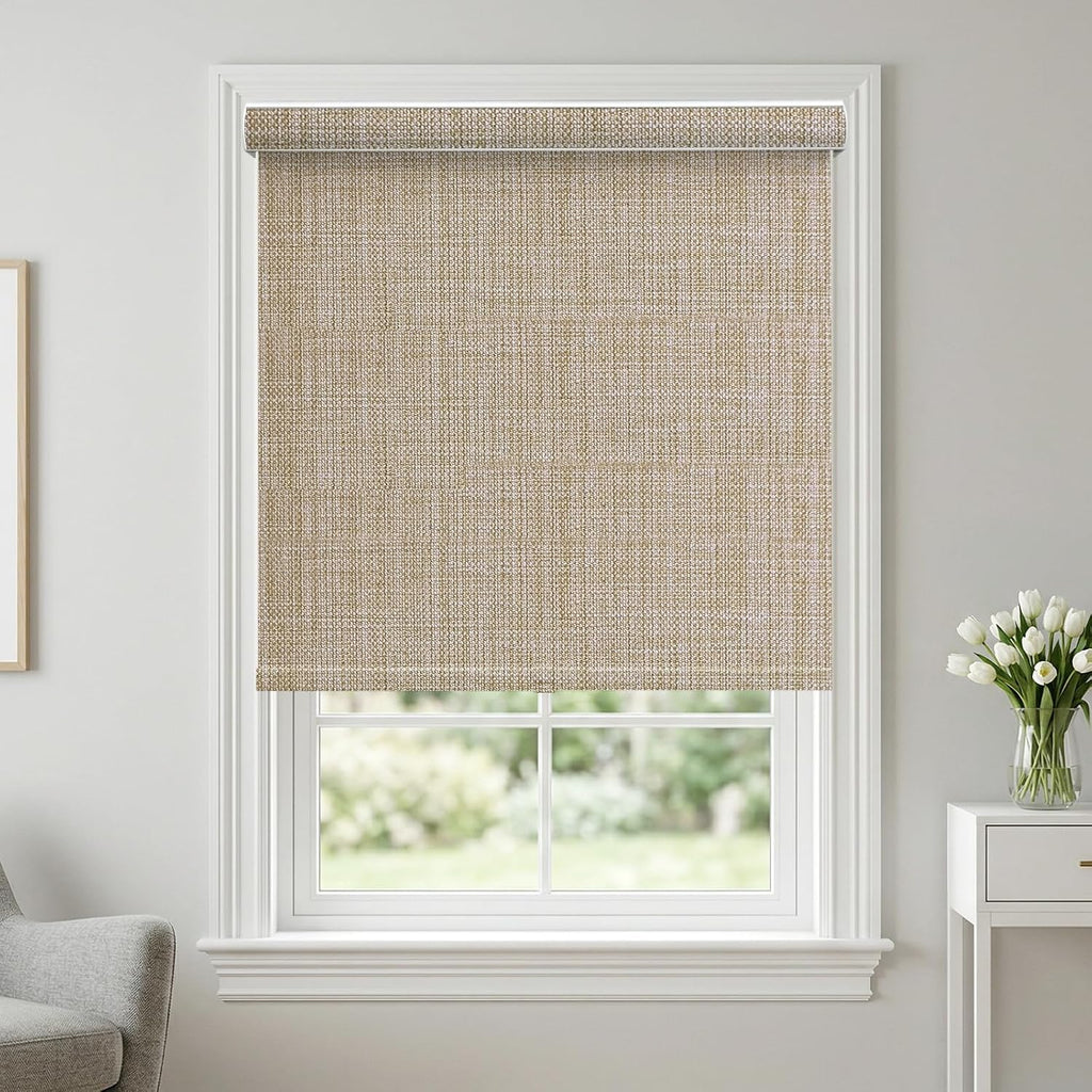 Blackout Roller Shades, Free-Stop Window Blinds with Valance, Room Darkening Thermal Insulated UV Protection Fabric for Home Office,Beige 10