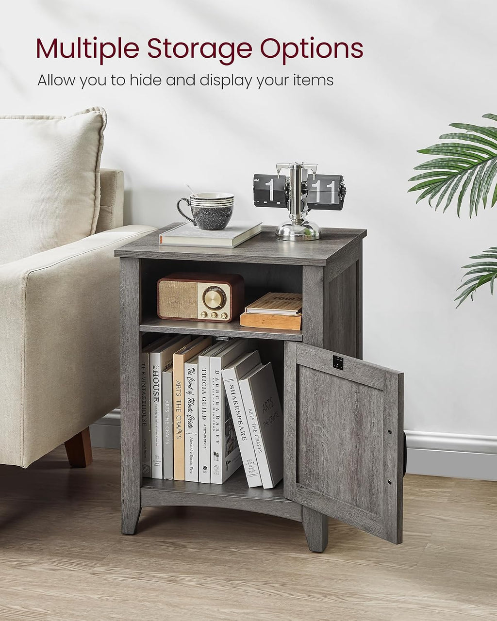 VASAGLE LIRY Collection - Farmhouse Nightstand with Barn Door, Set of 2, Bedside Table with Storage, Side End Table, Night Stand, Open Compartment, for Bedroom, Misty Gray ULET809G68