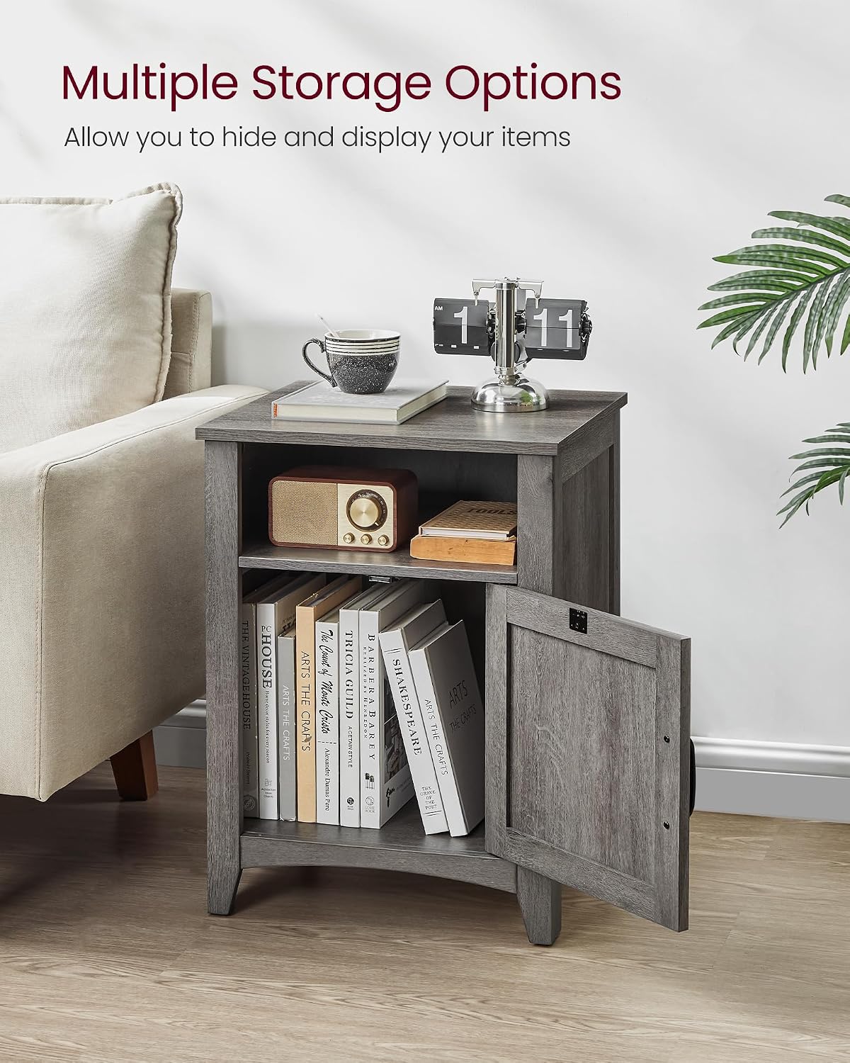 VASAGLE LIRY Collection - Farmhouse Nightstand with Barn Door, Set of 2, Bedside Table with Storage, Side End Table, Night Stand, Open Compartment, for Bedroom, Misty Gray ULET809G68