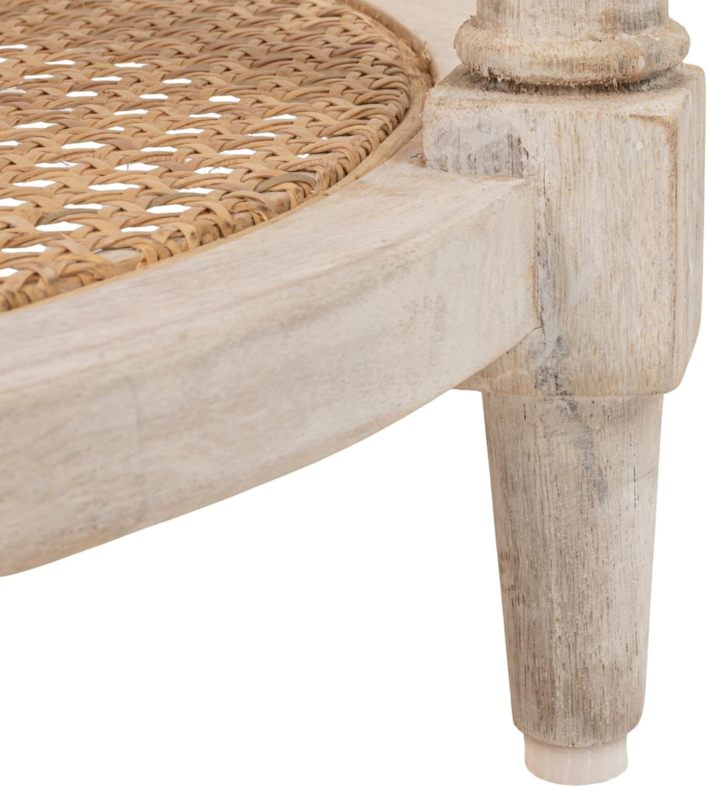 Creative Co-Op Round Solid Wood End Table with 2 Woven Cane Shelves, Distressed White