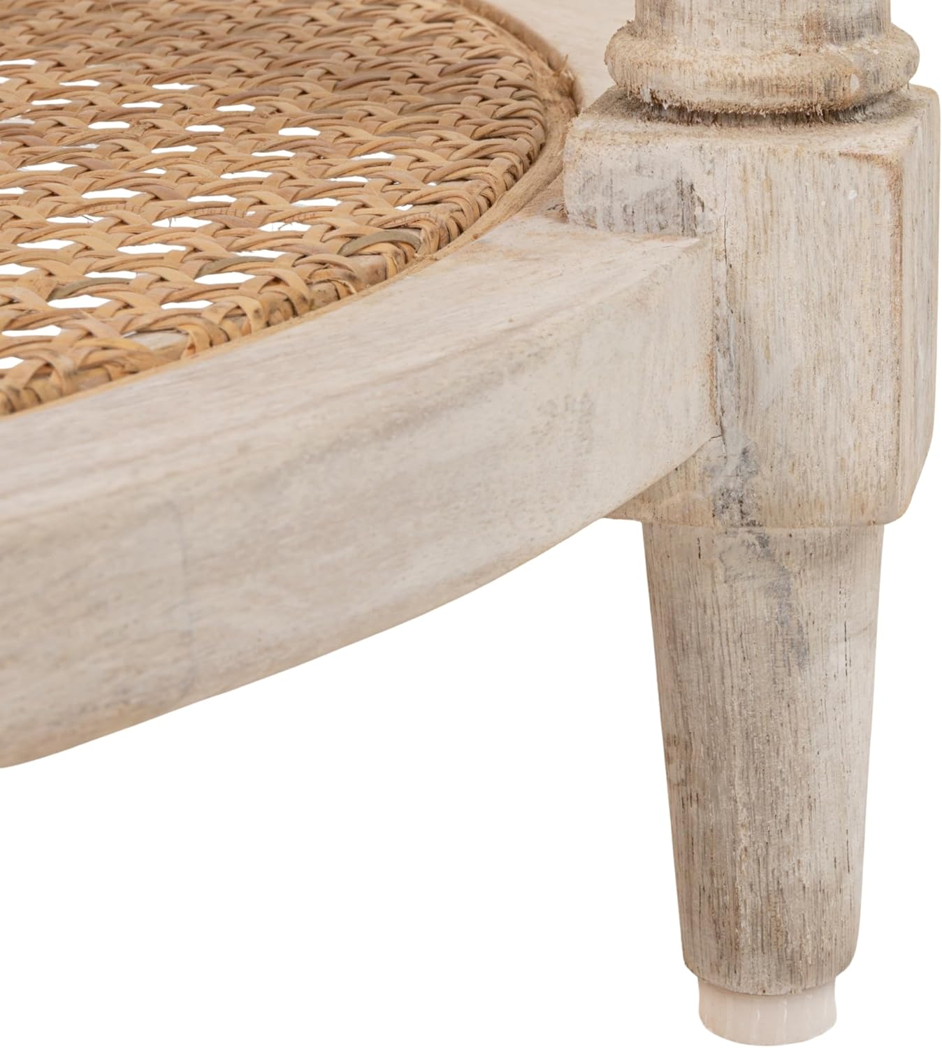 Creative Co-Op Round Solid Wood End Table with 2 Woven Cane Shelves, Distressed White