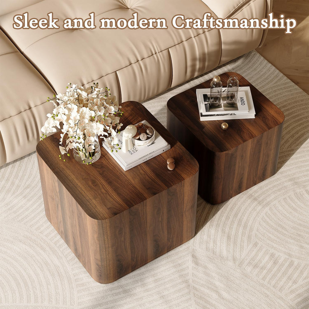 Nesting Coffee Table Set of 2, Modern Coffee Table and End Table Sets, Small Wooden Nesting Side Tables for Living Room Bedroom Apartment(Walnut)