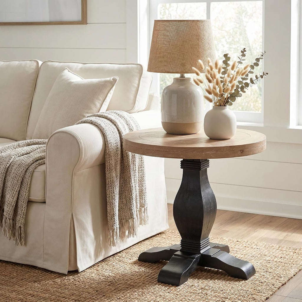 Martin Svensson Home Napa Solid Wood Pedestal End Table, Black and Driftwood