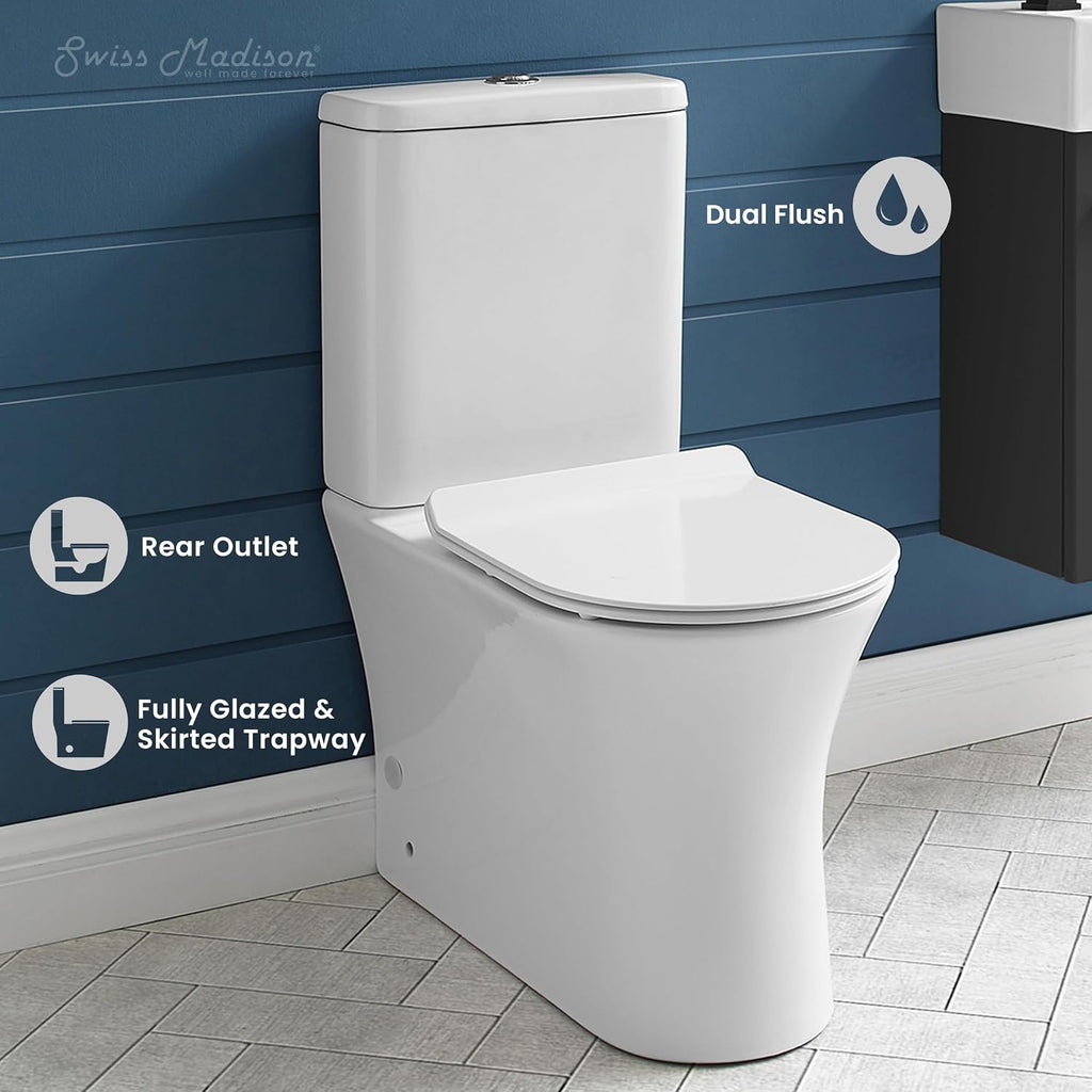 Swiss Madison SM-2T120 Calice Two Piece Elongated Rear Outlet Toilet Dual Flush in White