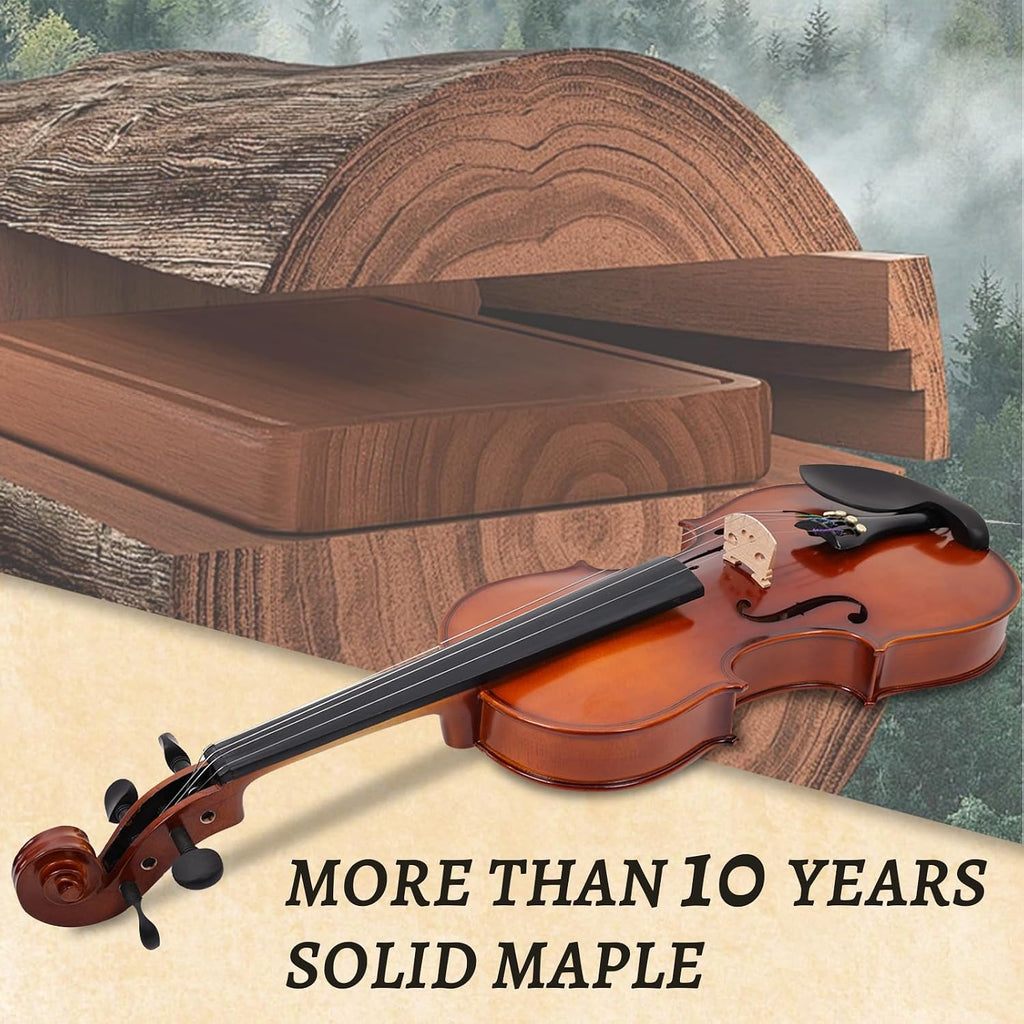 Electric/Acoustic Violin with Ebony Accessories - Perfect for Stage & Practice with Carrying Case, Violin Bow, Bridge, Shoulder Rest, Stickers, Tuner, Instruction, Handcraft with Maple, Spruce