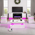 VanAcc 4-Piece Living Room Table Set, 80' Fireplace TV Stand with High Gloss Doors, Modern Coffee Table, LED Light End Table,High Glossy Table Sets for Living Room, White & Black