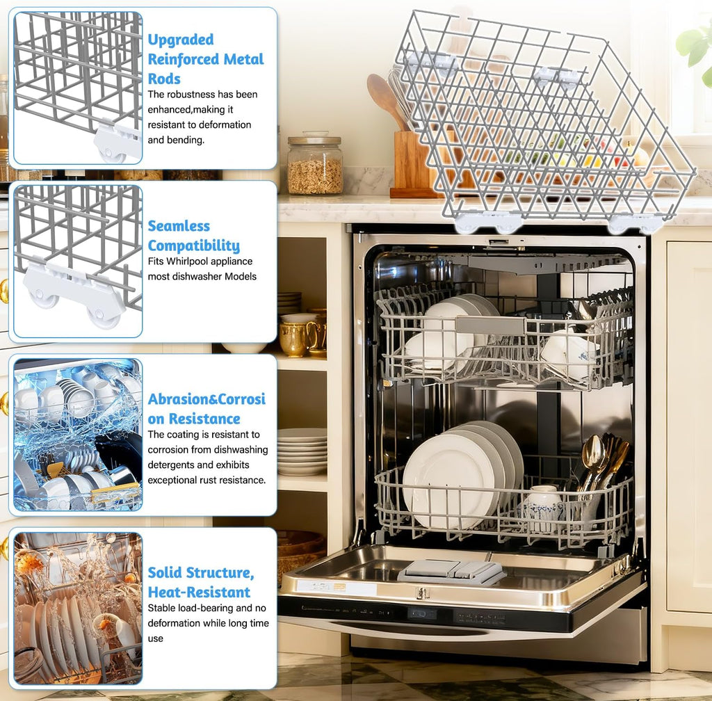 Upgrade W10311986 Dishwasher Lower Rack Replacement W10380384 Compatible with Whirlpool WDTA50SAHZ0 WDT750SAHZ0 WDT970SAHZ0 Dishwasher Parts,For Whirlpool W10380384 Bottom Dish Rack Assembly