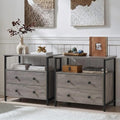 Edbuosy 27 inch Wide Night Stand Set 2 with Charging Station, Bedside Table with Open Shelf, 2 Drawers Small Wood Dresser, Modern Wood Nightstand for Bedroom/Living Room (Rustic Gray)