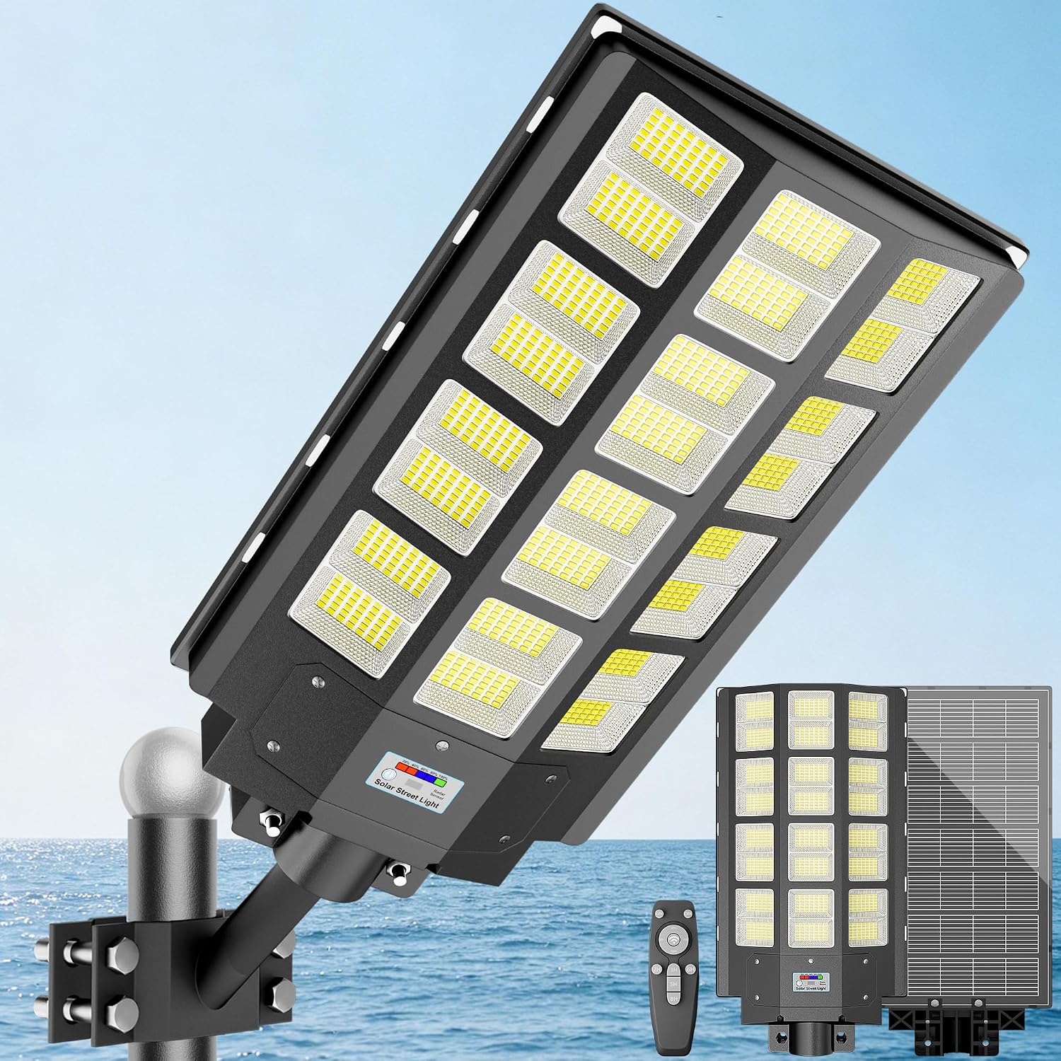 Solar Street Light Outdoor Waterproof Commercial Parking Lot Lights Motion Sensor 10000W LED Floodlight Dusk to Dawn, Outside Solar Lights for Yard Garden Pathway Patio
